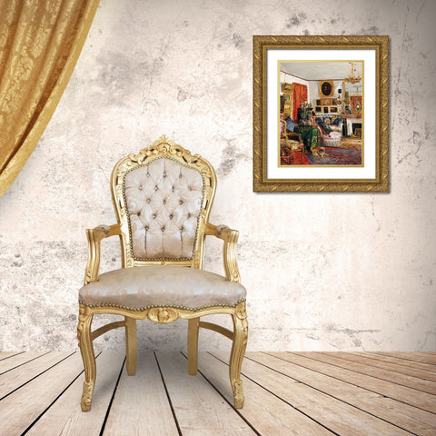 An Interior of a Sitting Room Gold Ornate Wood Framed Art Print with Double Matting by De Launay, Gustave