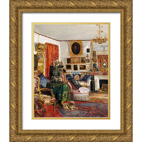 An Interior of a Sitting Room Gold Ornate Wood Framed Art Print with Double Matting by De Launay, Gustave