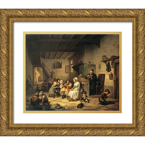The School Room Gold Ornate Wood Framed Art Print with Double Matting by De Loose, Basile