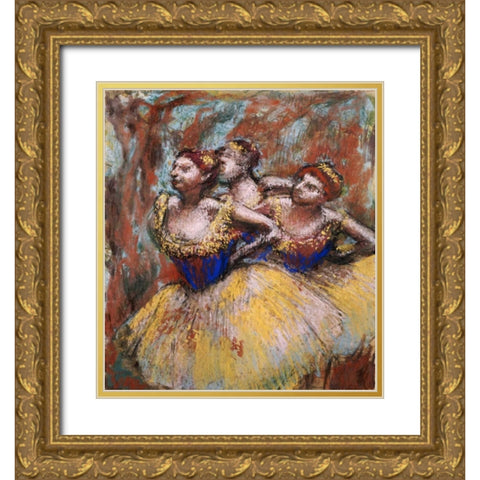 Three Dancers Gold Ornate Wood Framed Art Print with Double Matting by Degas, Edgar