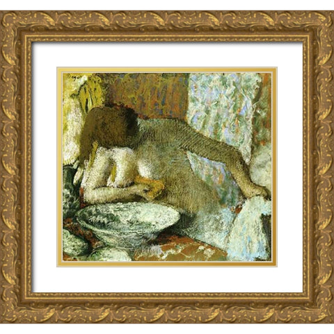Woman at Her Toilet Gold Ornate Wood Framed Art Print with Double Matting by Degas, Edgar