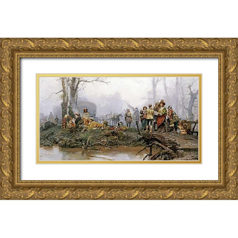 The Encampment Gold Ornate Wood Framed Art Print with Double Matting by Detti, Cesare Auguste