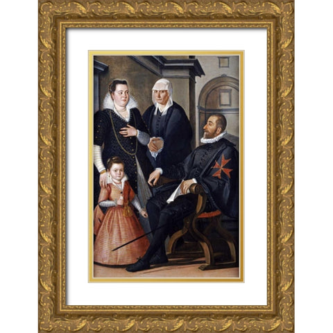 Group Portrait of a Knight of Malta Gold Ornate Wood Framed Art Print with Double Matting by Di Tito, Santi