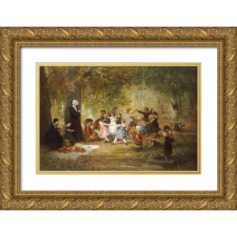 Ring a Ring a Roses Gold Ornate Wood Framed Art Print with Double Matting by Dieffenbach, Anton