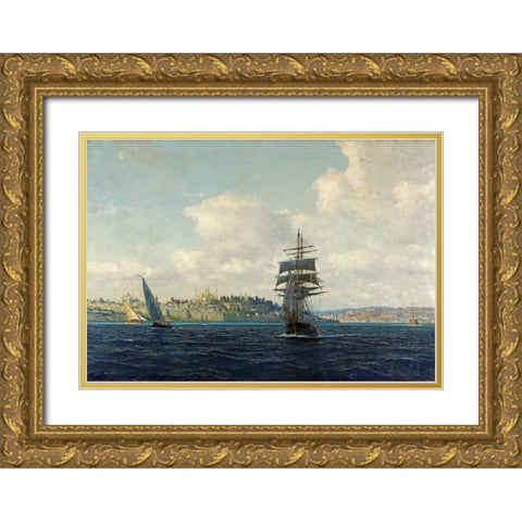 A View of Constantinople Gold Ornate Wood Framed Art Print with Double Matting by Diemer, Michael Zeno