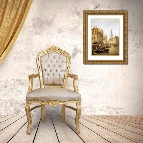 Amsterdam Gold Ornate Wood Framed Art Print with Double Matting by Dommershuizen, Cornelis Christiaan