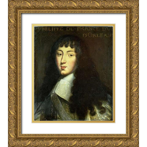 Portrait of Philippe De France Gold Ornate Wood Framed Art Print with Double Matting by DOrleans, Duc