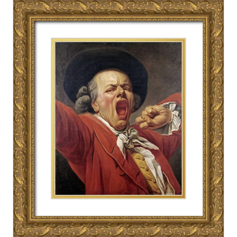 Self-Portrait As a Yawning Man Gold Ornate Wood Framed Art Print with Double Matting by Ducreux, Francois-Joseph