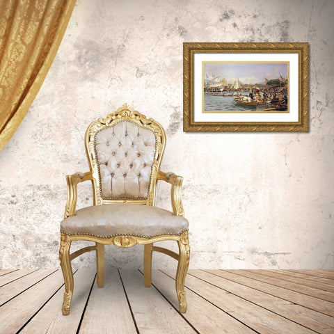 A Regatta, Geneva Gold Ornate Wood Framed Art Print with Double Matting by Dufaux, Frederic