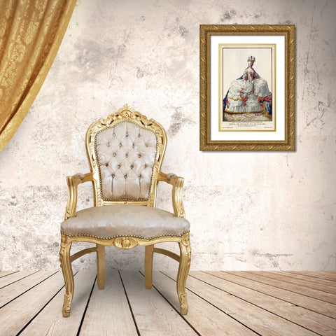Marie Antoinette Gold Ornate Wood Framed Art Print with Double Matting by Duflos, Pierre