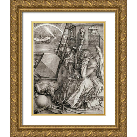 Melancholia Gold Ornate Wood Framed Art Print with Double Matting by Durer, Albrecht