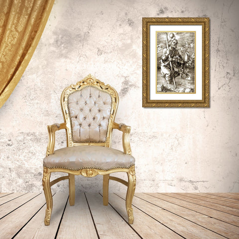 Saint Museumistopher Facing Right Gold Ornate Wood Framed Art Print with Double Matting by Durer, Albrecht
