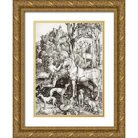 Saint Eustace Gold Ornate Wood Framed Art Print with Double Matting by Durer, Albrecht