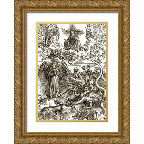 The Apocalyptic Woman Gold Ornate Wood Framed Art Print with Double Matting by Durer, Albrecht
