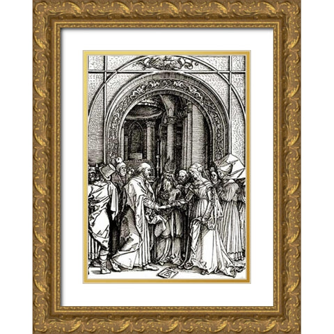 The Betrothal of The Virgin Gold Ornate Wood Framed Art Print with Double Matting by Durer, Albrecht