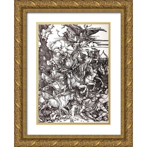 The Four Horsemen of The Apocalypse Gold Ornate Wood Framed Art Print with Double Matting by Durer, Albrecht