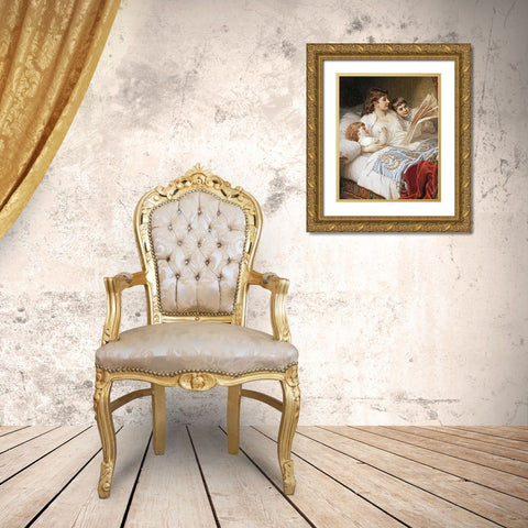 Bedtime Story Gold Ornate Wood Framed Art Print with Double Matting by Ebert, Anton