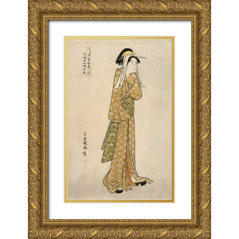 The Streetwalker Okane Gold Ornate Wood Framed Art Print with Double Matting by Eiri, Chokyosai
