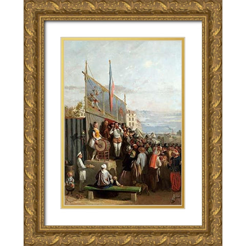 The Travelling Circus Gold Ornate Wood Framed Art Print with Double Matting by Elmerich, Charles Edouard