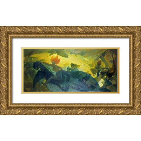 The Ride of The Valkyries Gold Ornate Wood Framed Art Print with Double Matting by Engel, Carl