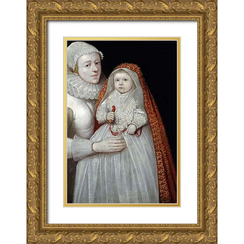 A Museumistening Portrait of a Mother and Child Gold Ornate Wood Framed Art Print with Double Matting by English School