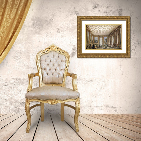 View of a Jacobean-Style Grand Drawing Room Gold Ornate Wood Framed Art Print with Double Matting by English School