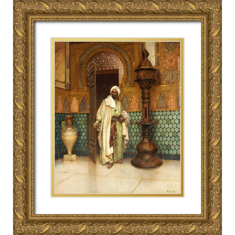 An Arab In a Palace Interior Gold Ornate Wood Framed Art Print with Double Matting by Ernst, Rudolf