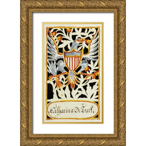 Watercolor and Cutwork Fraktur Drawing Gold Ornate Wood Framed Art Print with Double Matting by Faber, Wilhemus Antonius