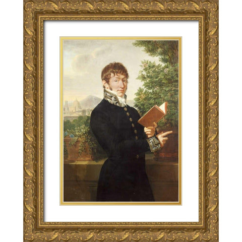 Portrait of An Official, Standing Above Florence Gold Ornate Wood Framed Art Print with Double Matting by Fabre, Francois-Xavier