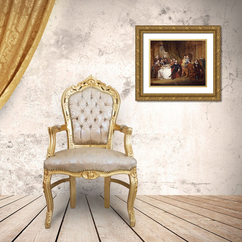 Shakespeare and His Friends at The Mermaid Tavern Gold Ornate Wood Framed Art Print with Double Matting by Faed, John