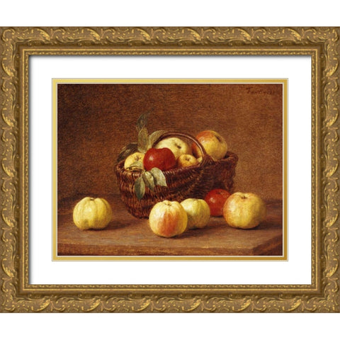 Apples In a Basket On a Table Gold Ornate Wood Framed Art Print with Double Matting by Fantin-Latour, Henri