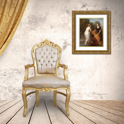 Bath Robe Gold Ornate Wood Framed Art Print with Double Matting by Latour, Henri Fantin