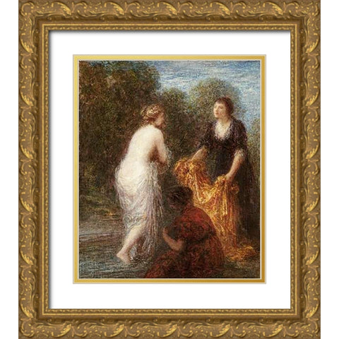 Bath Robe Gold Ornate Wood Framed Art Print with Double Matting by Latour, Henri Fantin