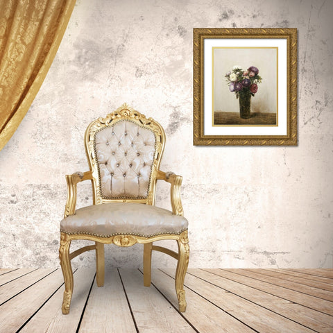 Vase De Fleurs Gold Ornate Wood Framed Art Print with Double Matting by Fantin-Latour, Henri
