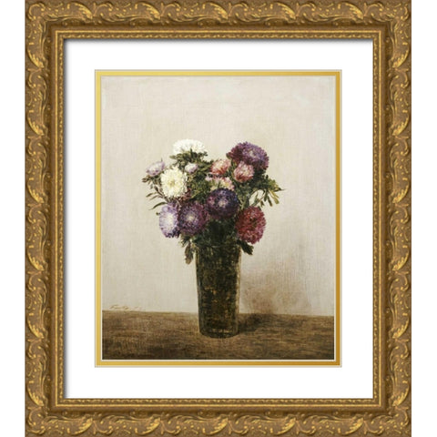 Vase De Fleurs Gold Ornate Wood Framed Art Print with Double Matting by Fantin-Latour, Henri