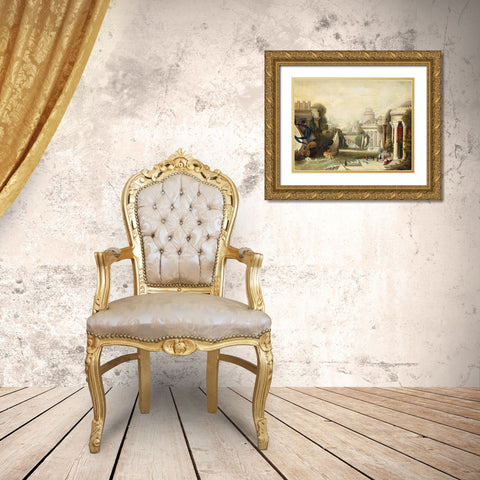 Embarkation of Ulysses Gold Ornate Wood Framed Art Print with Double Matting by Field, Erastus Salisbury