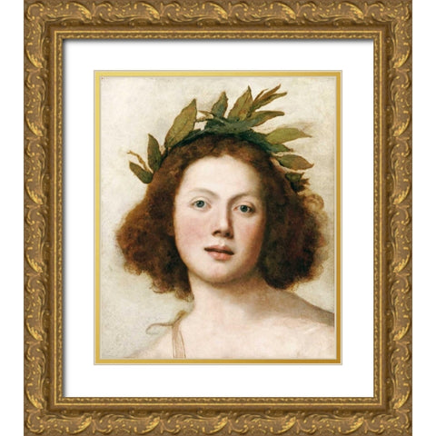 Head of Apollo Gold Ornate Wood Framed Art Print with Double Matting by Forabosco, Girolamo