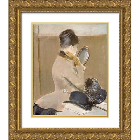 The Milliners Shop Gold Ornate Wood Framed Art Print with Double Matting by Forain, Jean-Louis