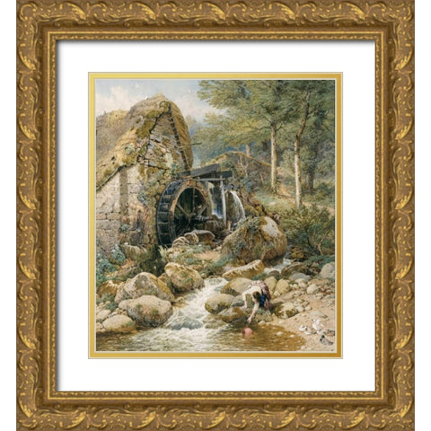An Old Water Mill Gold Ornate Wood Framed Art Print with Double Matting by Foster, Myles Birket