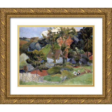 Landscape at Pont Aven Gold Ornate Wood Framed Art Print with Double Matting by Gauguin, Paul