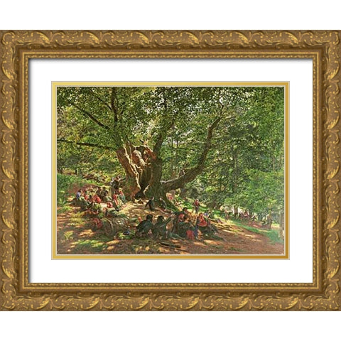 Robin Hood and His Merry Men In Sherwood Forest Gold Ornate Wood Framed Art Print with Double Matting by George, Edmund Warren