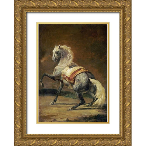 Dappled Grey Horse Gold Ornate Wood Framed Art Print with Double Matting by Gericault, Theodore