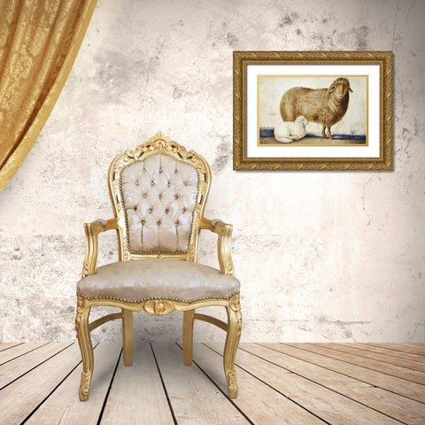 A Ewe and Her Lamb Gold Ornate Wood Framed Art Print with Double Matting by Ghaffari, Abul Hasan