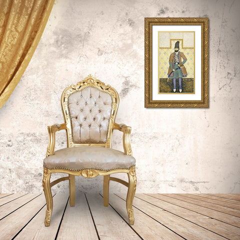 A Qajar Nobleman Gold Ornate Wood Framed Art Print with Double Matting by Ghaffari, Abul Hasan