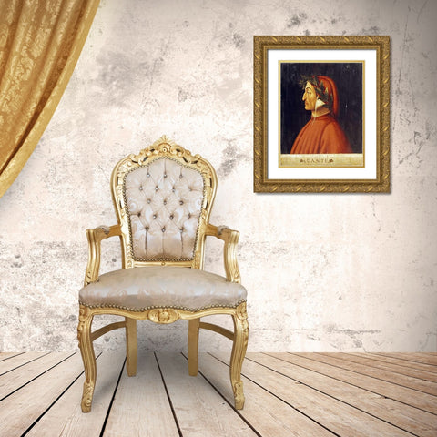Portrait of Dante Gold Ornate Wood Framed Art Print with Double Matting by Ghirlandaio, Domenico