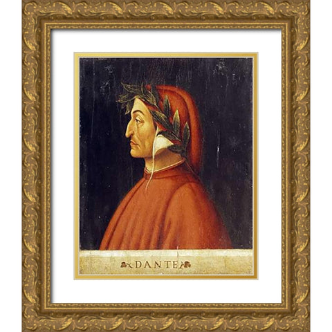 Portrait of Dante Gold Ornate Wood Framed Art Print with Double Matting by Ghirlandaio, Domenico