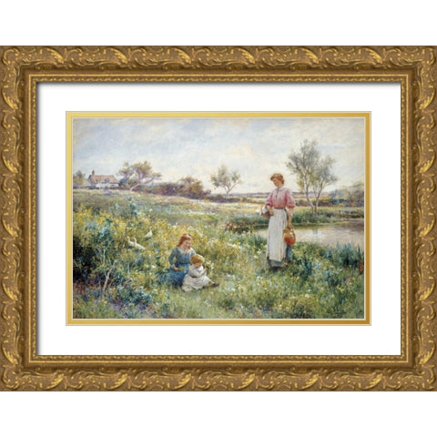 Summer Flowers Gold Ornate Wood Framed Art Print with Double Matting by Glendening, Alfred Augustus