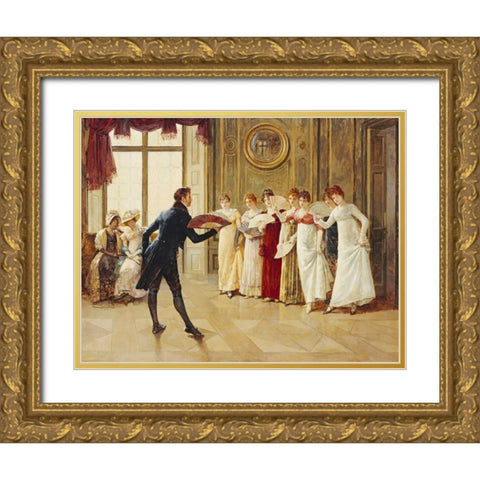 Fan Flirtation Gold Ornate Wood Framed Art Print with Double Matting by Glindoni, Henry Gillard