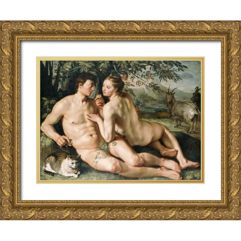 The Fall of Man Gold Ornate Wood Framed Art Print with Double Matting by Goltzius, Hendrick