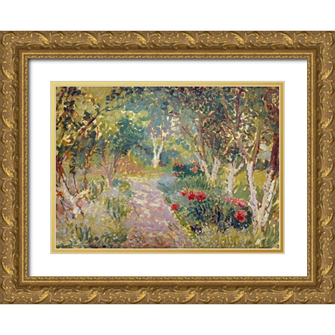 A Woodland Park Gold Ornate Wood Framed Art Print with Double Matting by Gore, Spencer Frederick